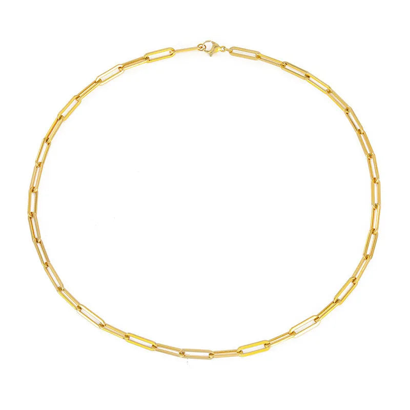 Damesketting met stalen schakels in goud