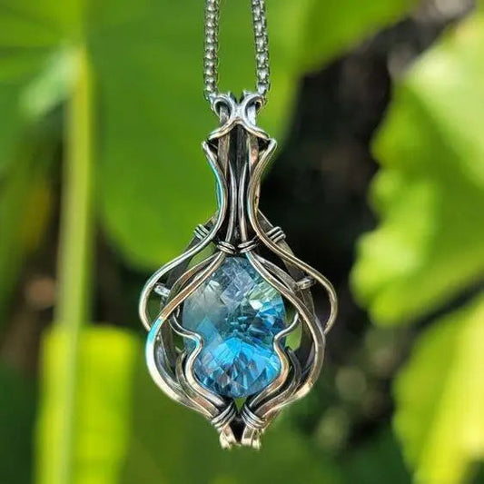Blauwe retro ketting | Witgoud