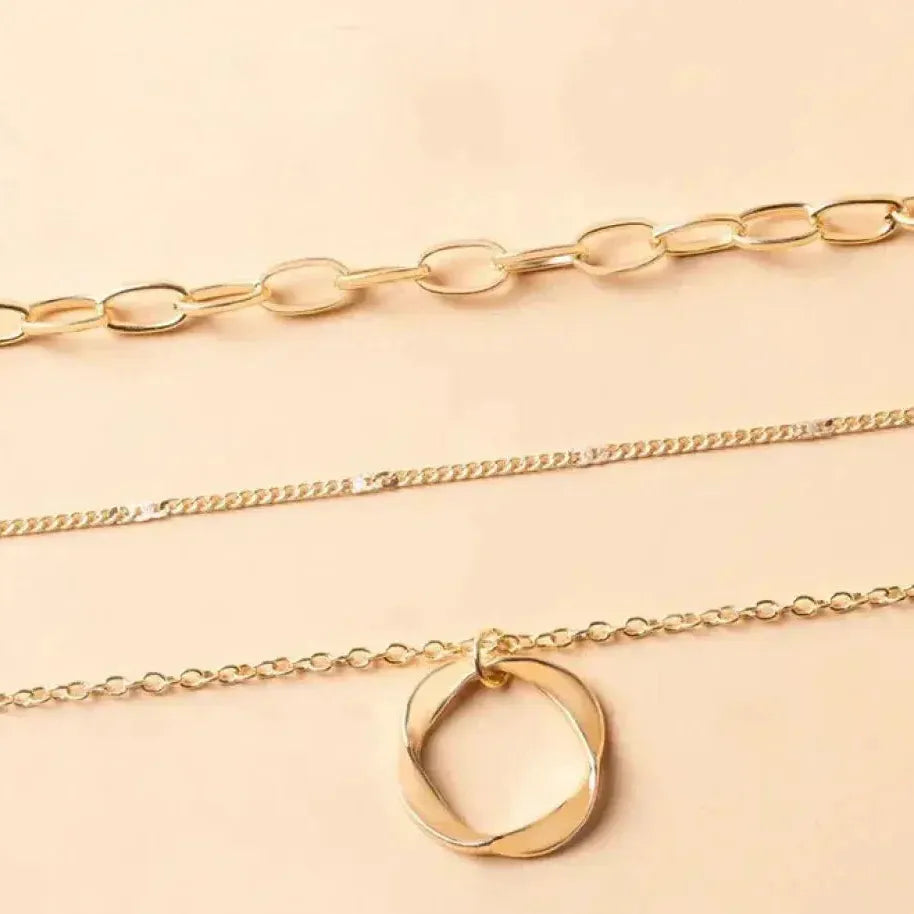 Retro gelaagde ketting met hanger in goud