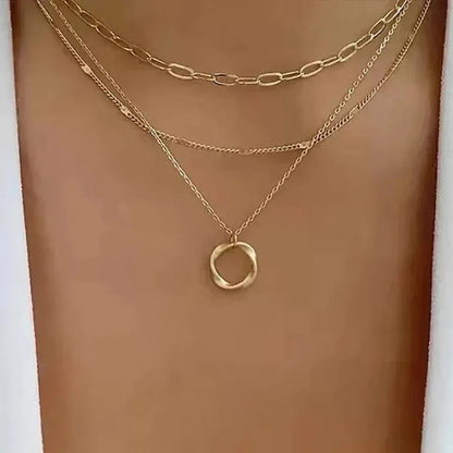 Retro gelaagde ketting met hanger in goud