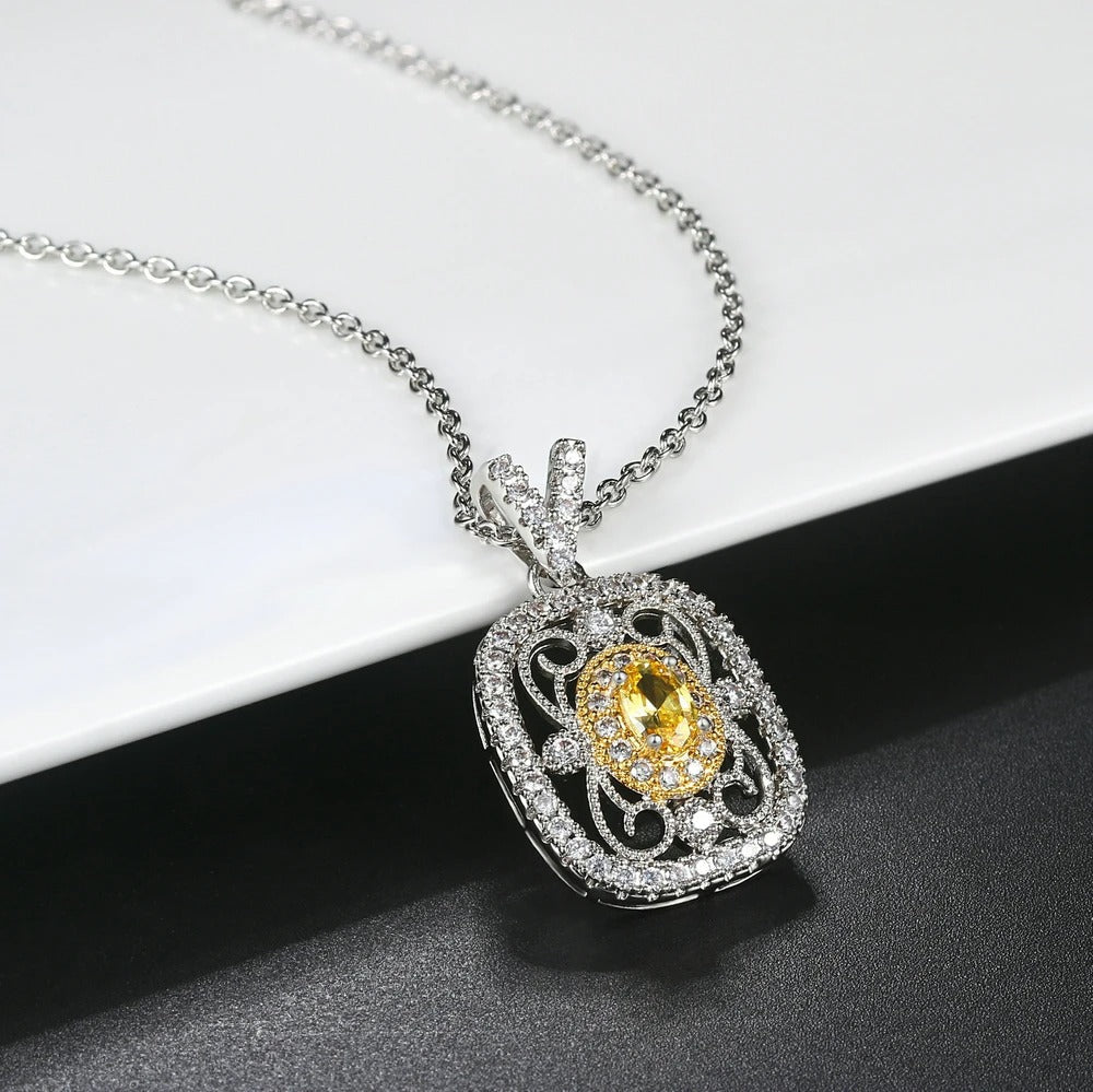 Retro ketting met gele edelstenen en kristallen in wit goud