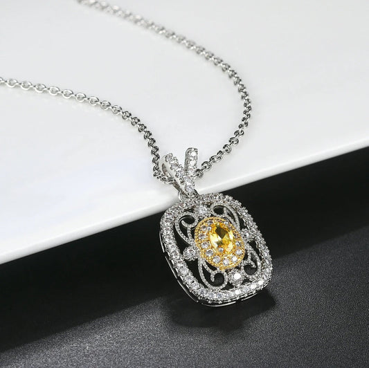 Retro ketting met gele edelstenen en kristallen | Witgoud