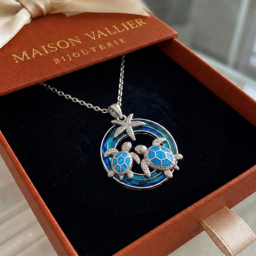 Ketting met schildpad, cirkel en opaal in goud