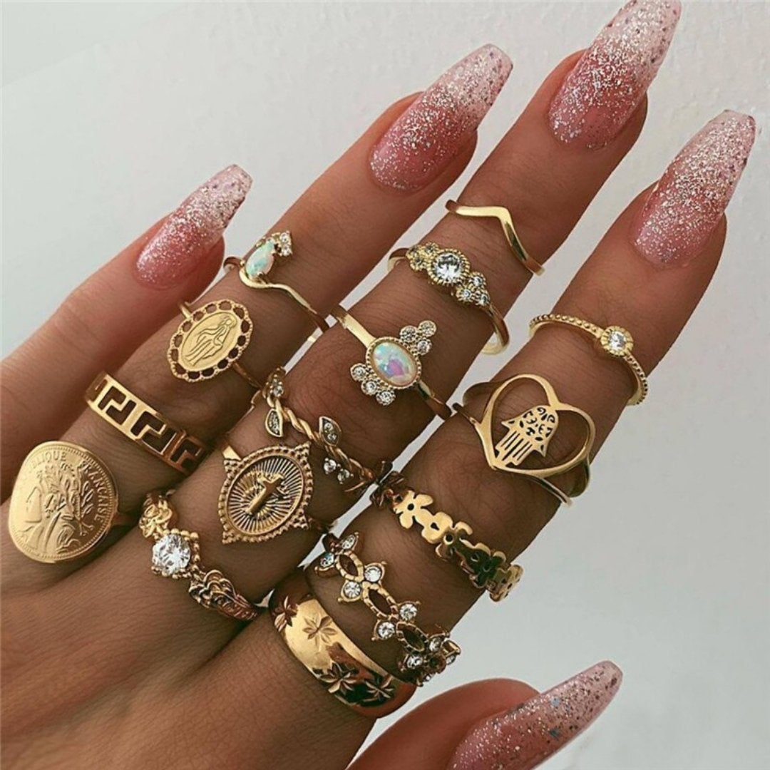 Exclusieve premiumset met 8 tot 12 ringen in goud
