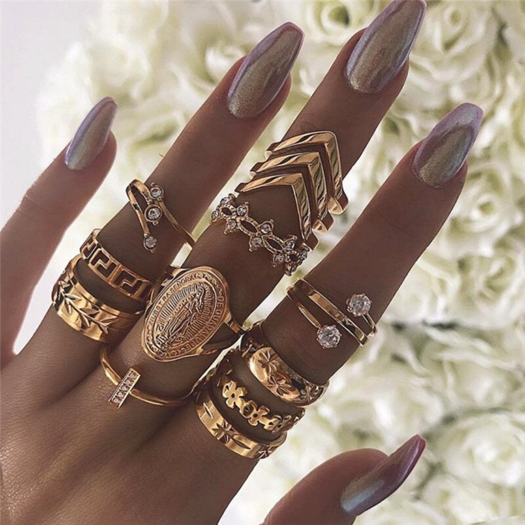 Exclusieve premiumset met 8 tot 12 ringen in goud