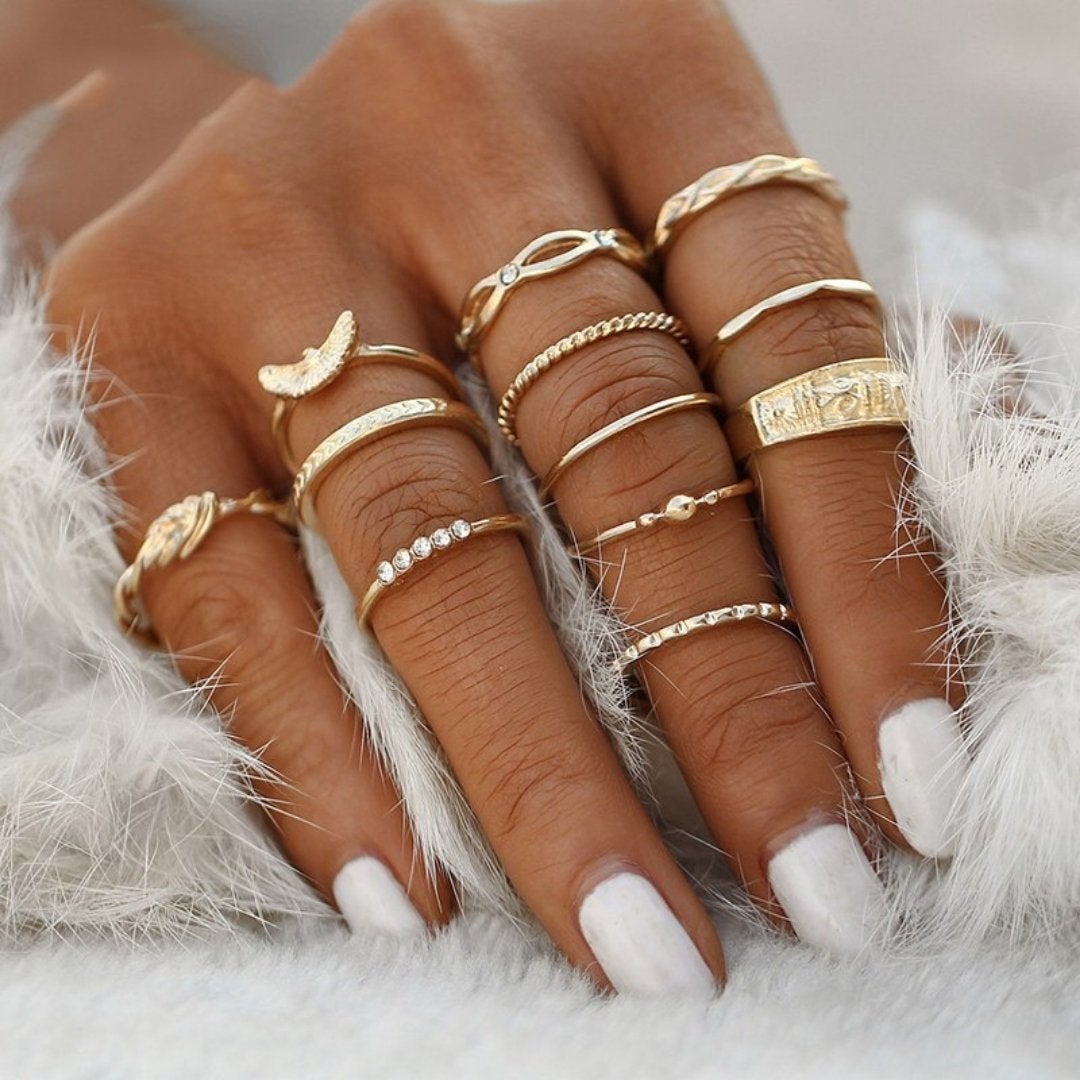 Exclusieve premiumset met 8 tot 12 ringen in goud