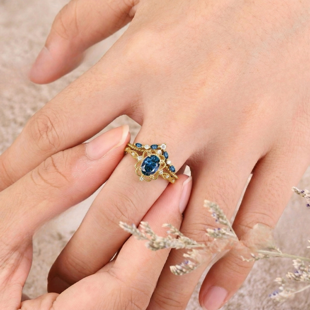 Saffier ringenset Azelia in goud