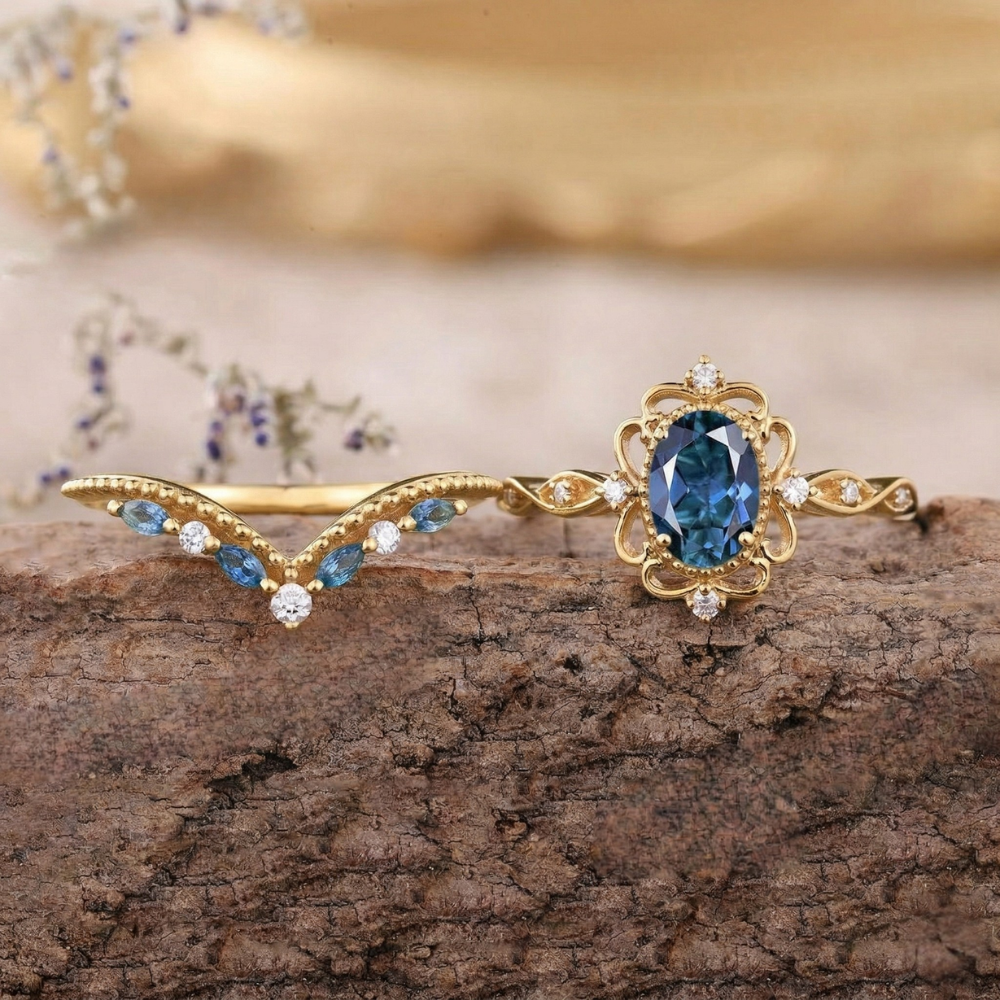 Saffier ringenset Azelia in goud