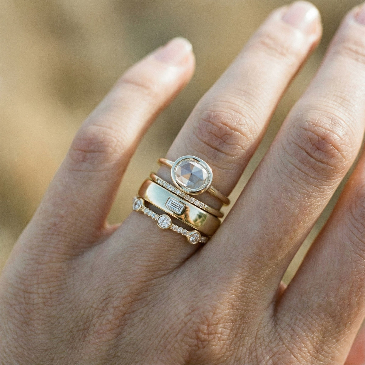 Retro ringenset met steentjes in goud