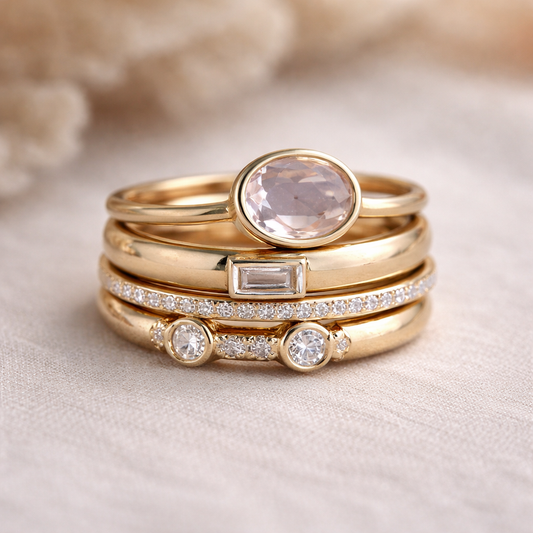 Retro ringenset met steentjes in goud