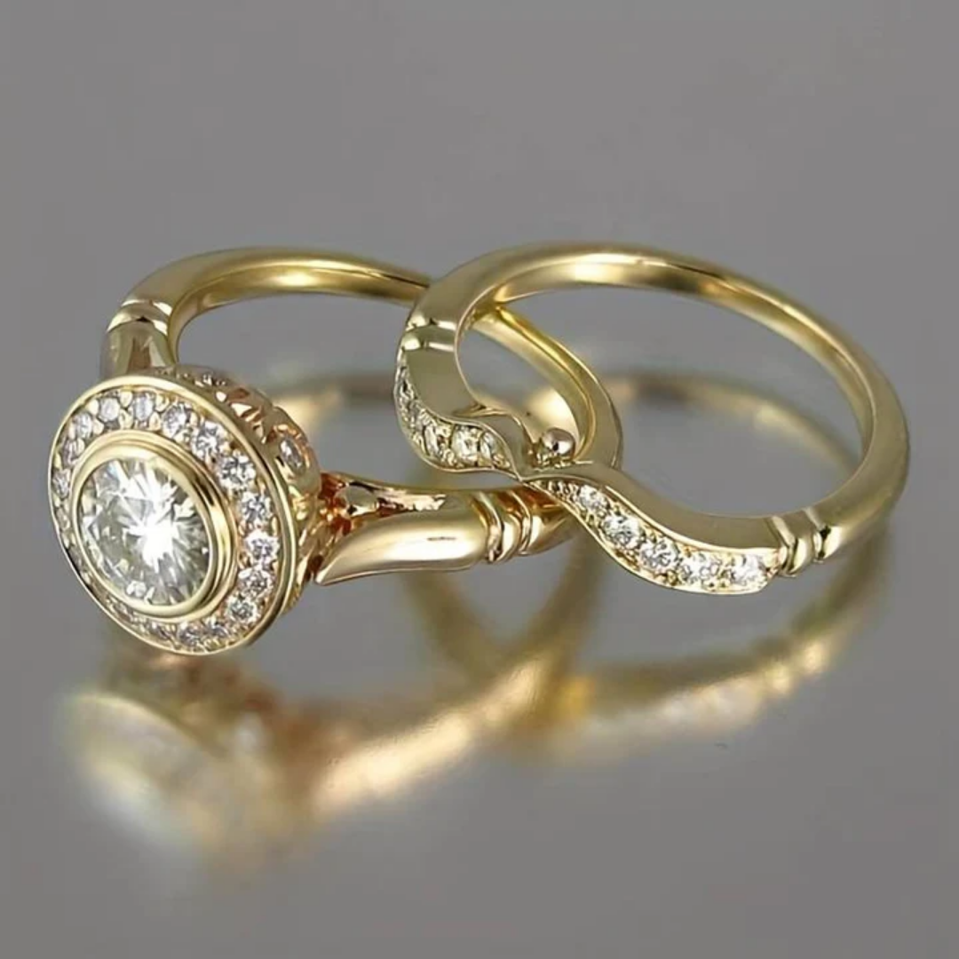 Retro ringenset met steentjes in goud