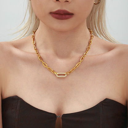Sieradenset met dikke pavé-schakelketting in goud