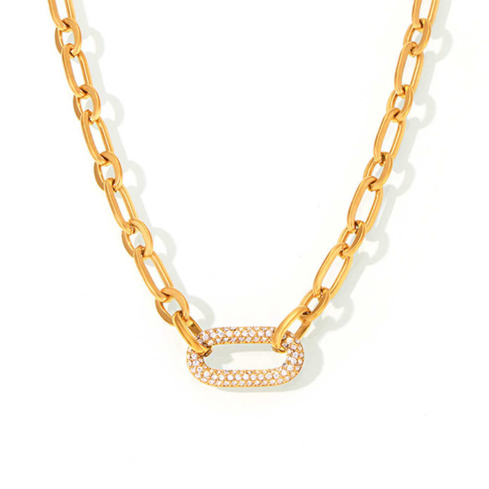 Sieradenset met dikke pavé-schakelketting in goud