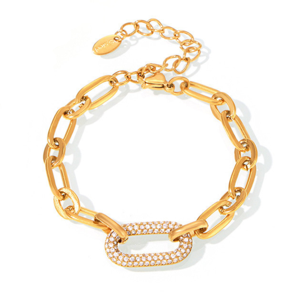 Sieradenset met dikke pavé-schakelketting in goud