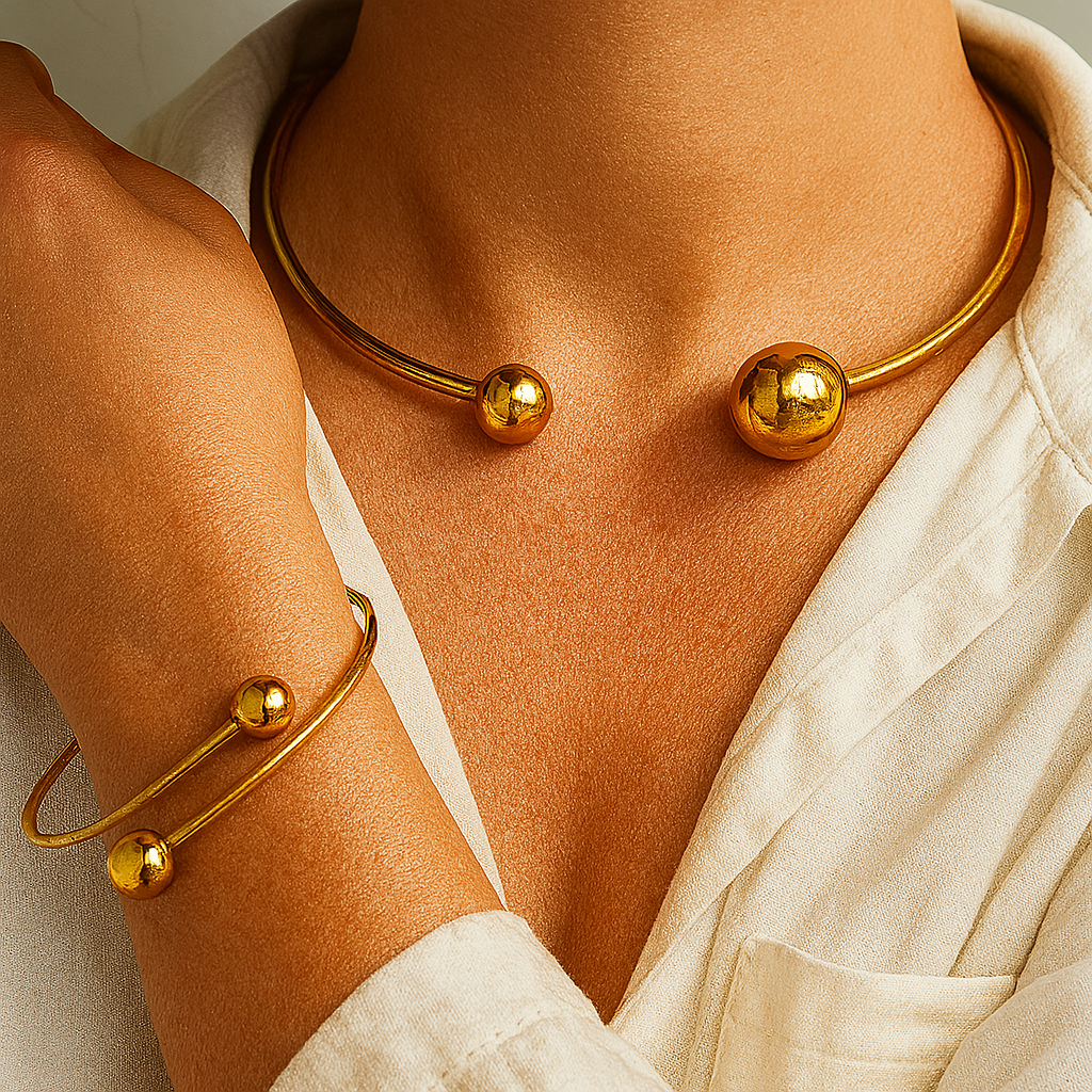 Stralende minimalistische armband- en kettingset | Goud