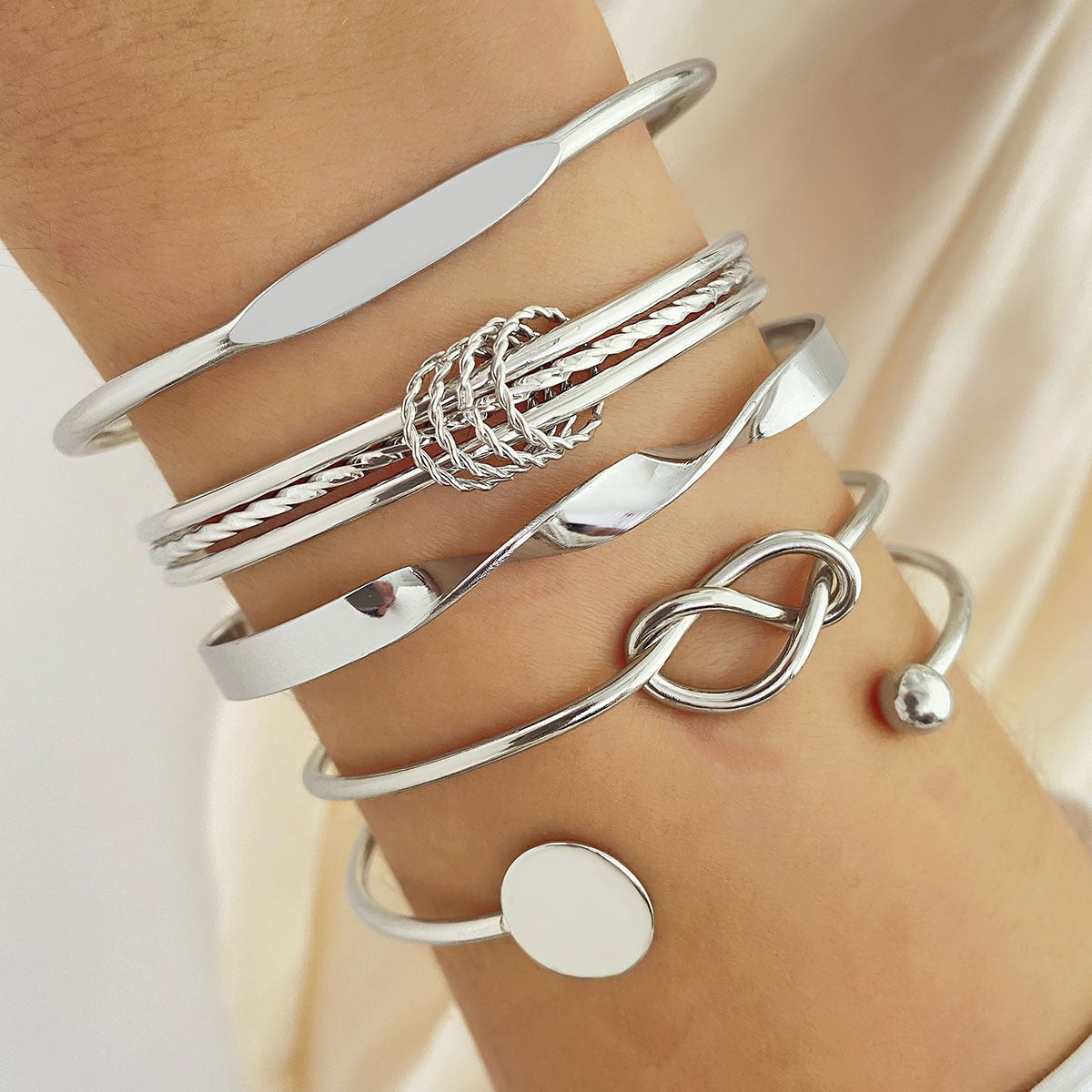 Geknoopte armbandenset Elegance in wit goud