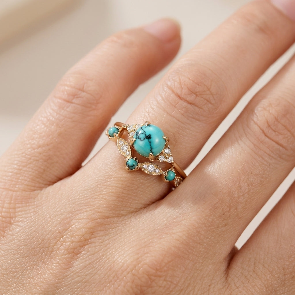 Ringenset met turquoise in goud