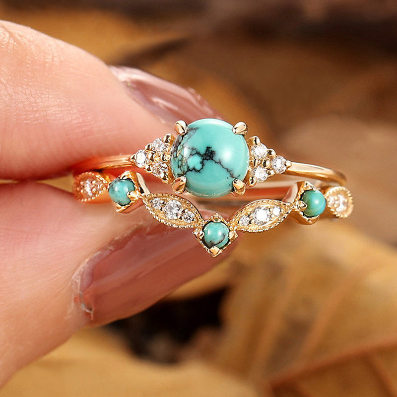 Ringenset met turquoise in goud