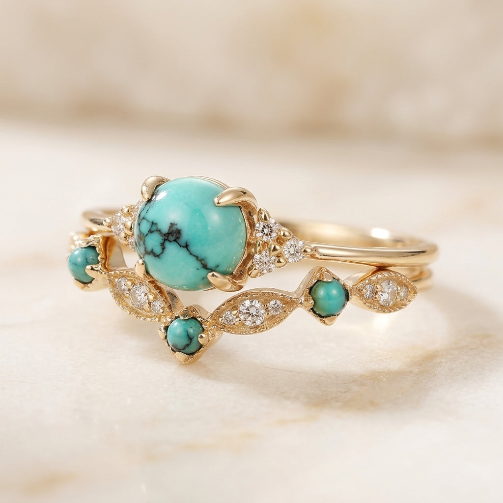 Ringenset met turquoise in goud