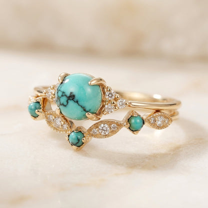 Ringenset met turquoise in goud
