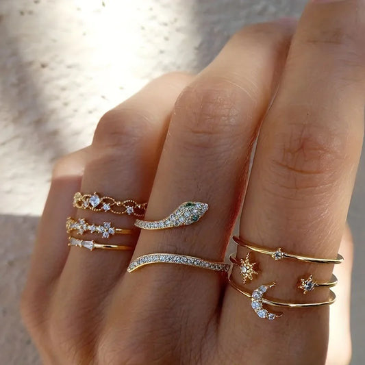 Glinsterende retro ringenset in goud