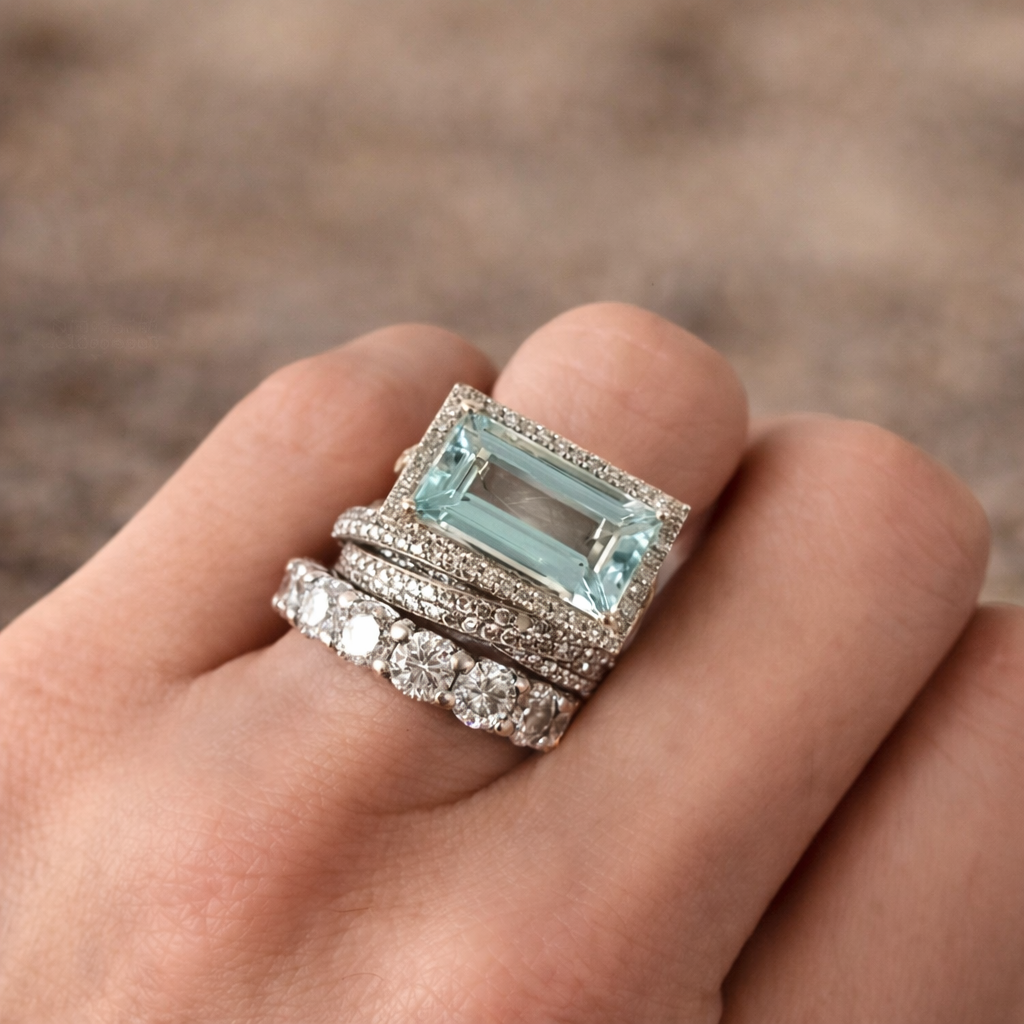 Retro ringenset met turquoise steen in wit goud