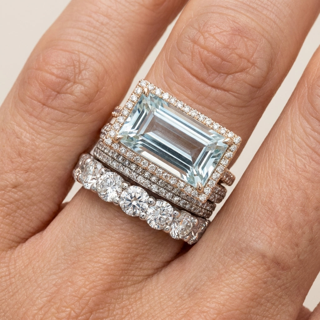 Retro ringenset met turquoise steen in wit goud