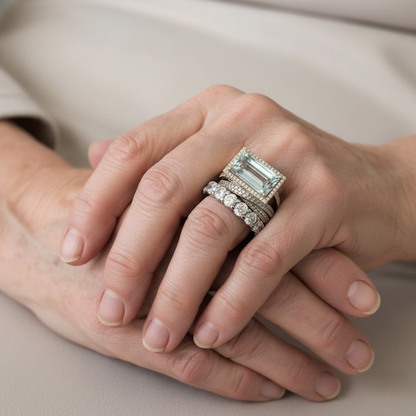 Retro ringenset met turquoise steen in wit goud