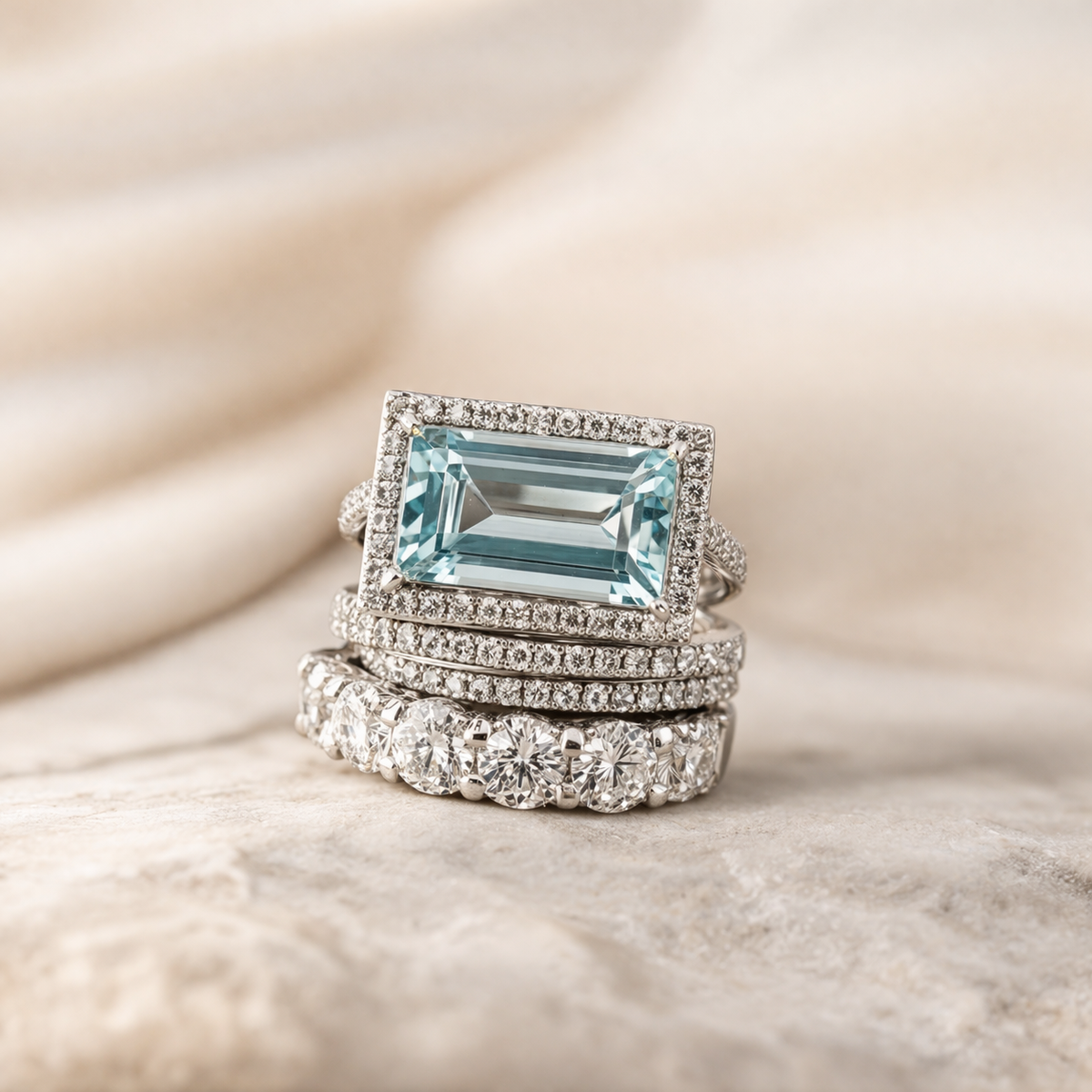 Retro ringenset met turquoise steen in wit goud