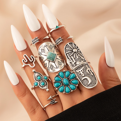 Retro ringenset met turquoise | Witgoud