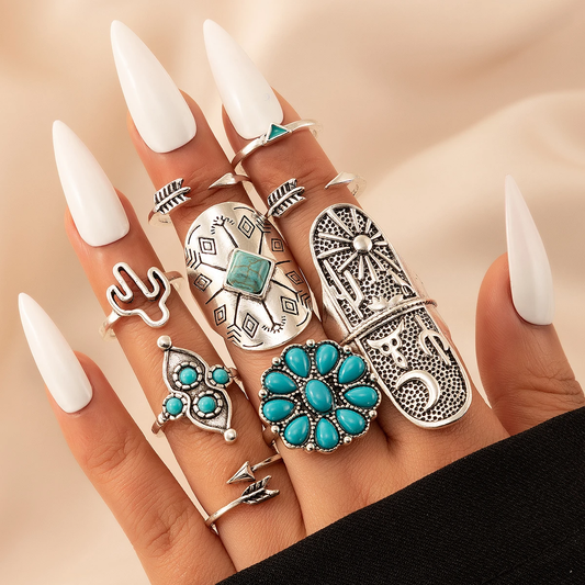 Retro ringenset met turquoise in wit goud