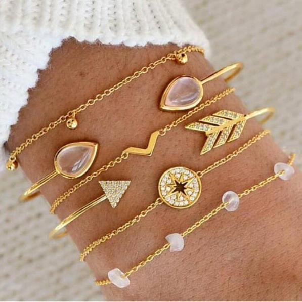 Luxe sprankelende armbandenset in goud