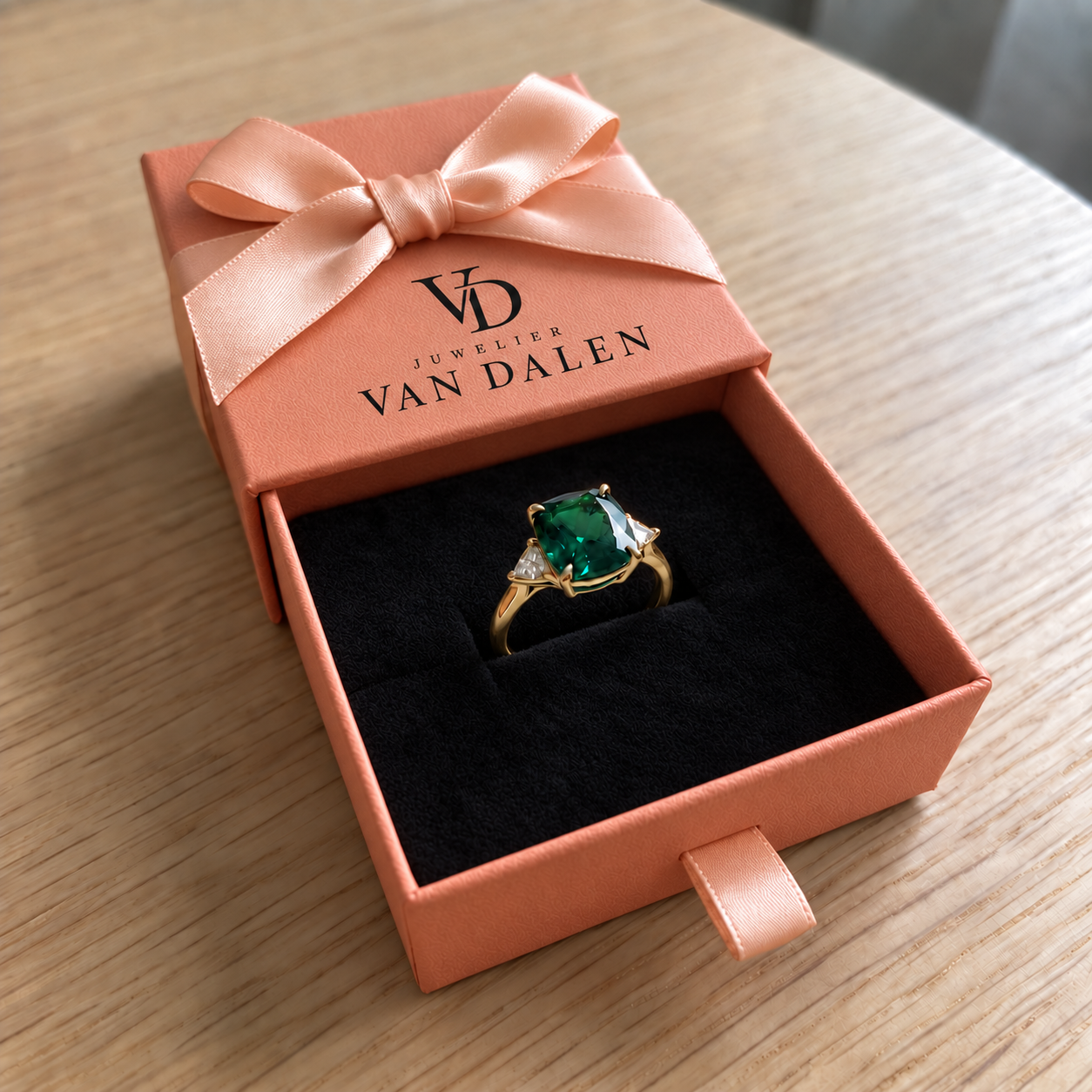 Elegante vierkante ring met smaragd | Goud