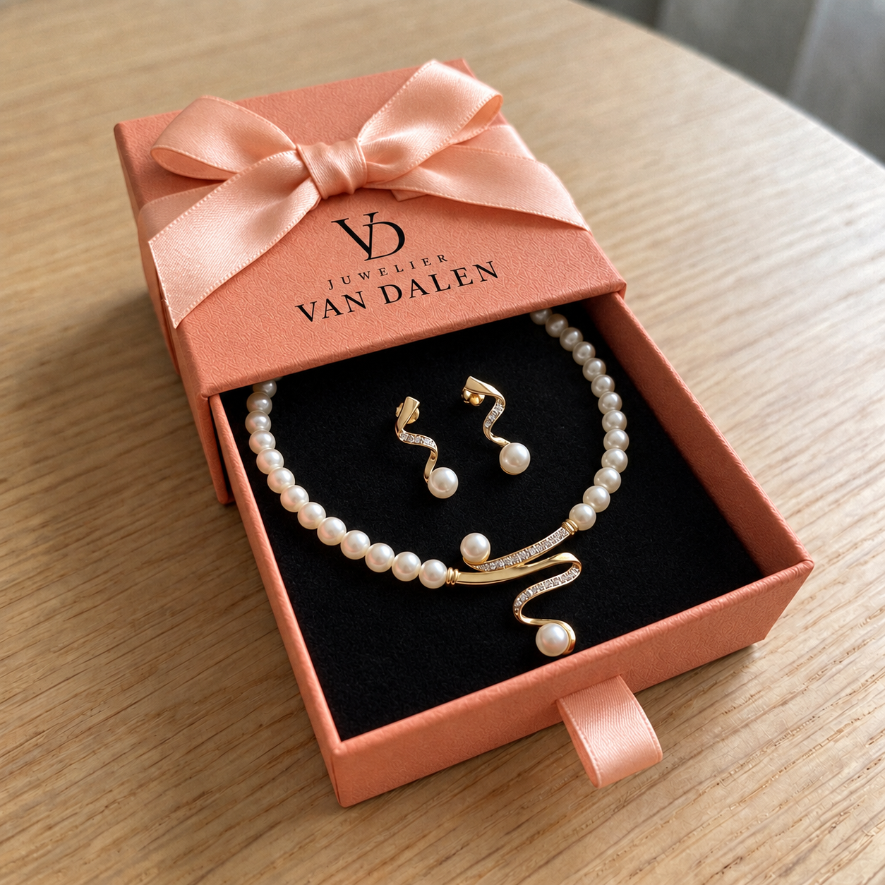 Cadeauset met natuurlijke parels: ketting en oorbellen | Goud