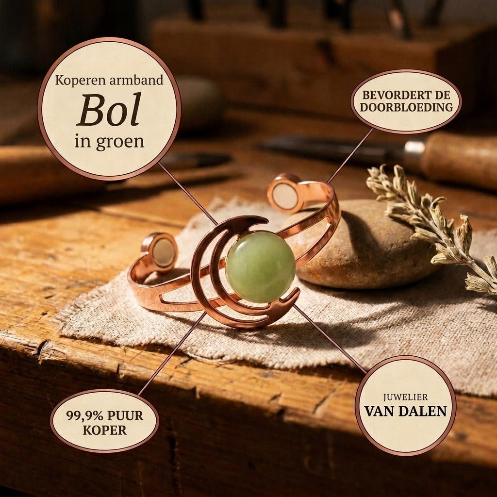 Koperen armband Groene bol