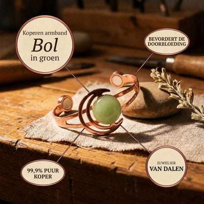 Koperen armband Groene bol