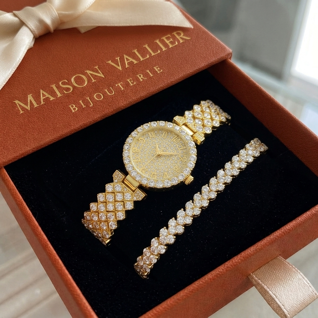 Luxe horloge- en armbandset Radiance in goud