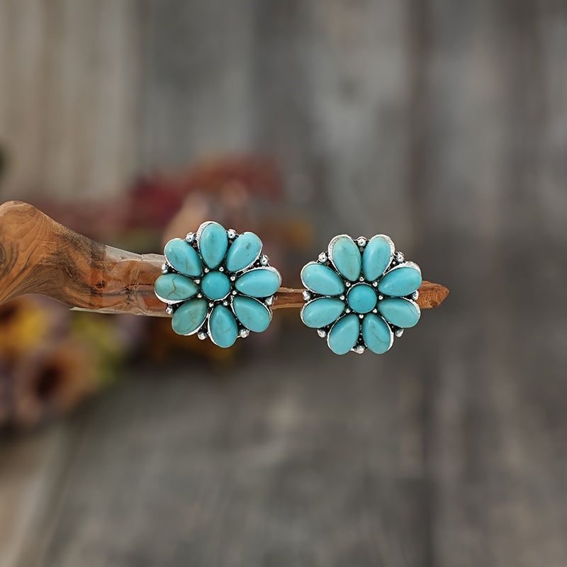 Turquoise bloemblad-oorknopjes Serelith in wit goud