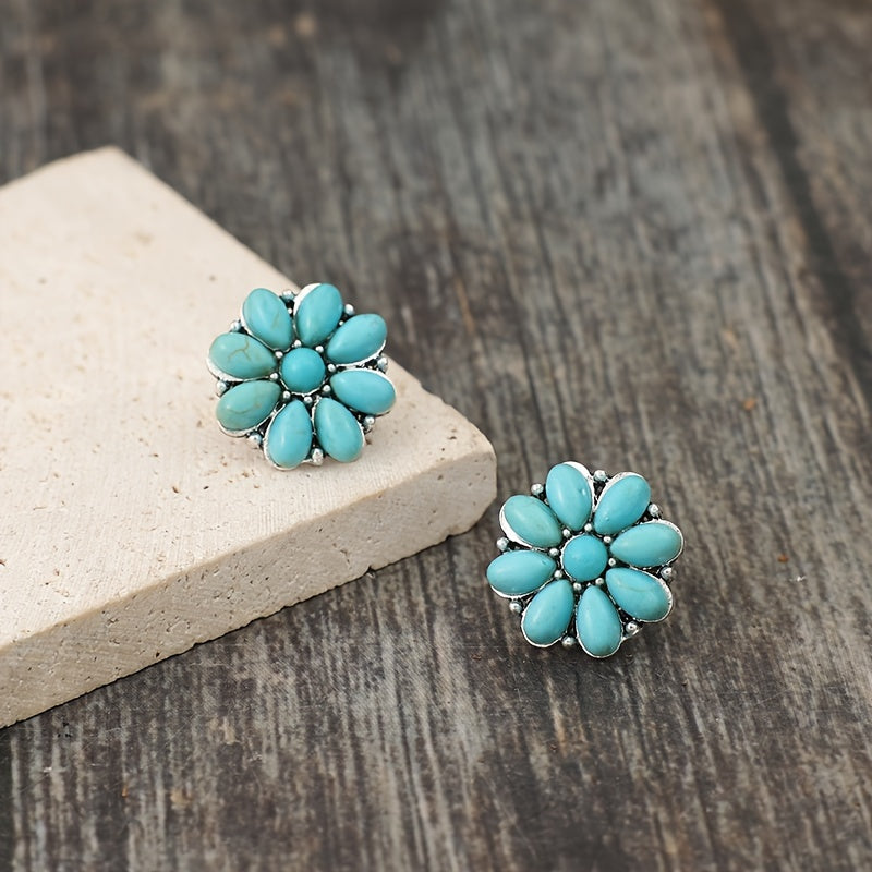 Turquoise bloemblad-oorknopjes Serelith in wit goud