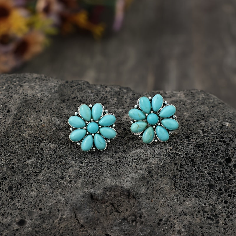 Turquoise bloemblad-oorknopjes Serelith in wit goud