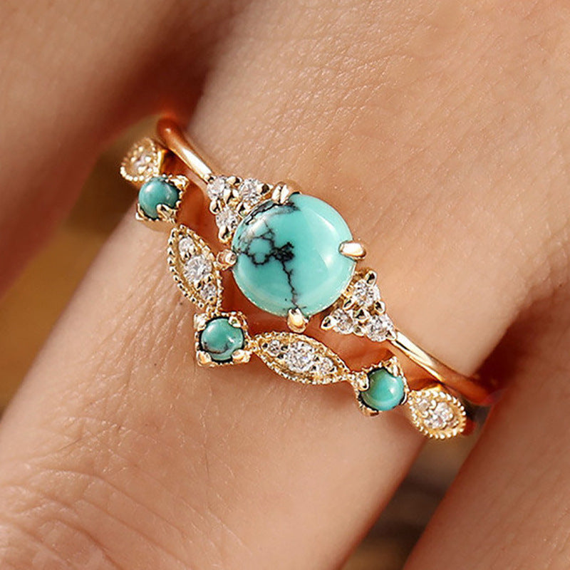 Turquoise kroonringenset Carla | Goud