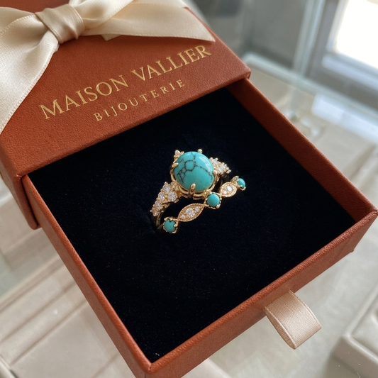 Turquoise kroonringenset Aureva in goud