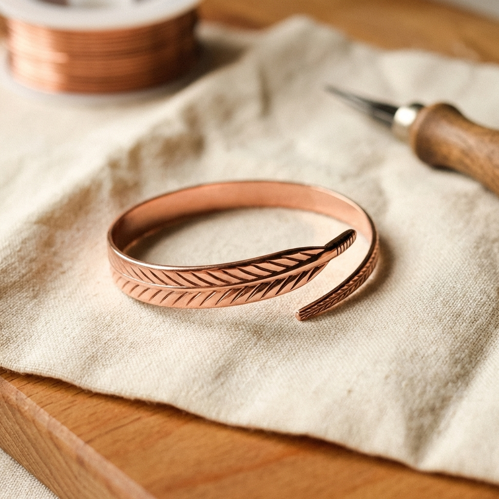 Koperen armband Veer