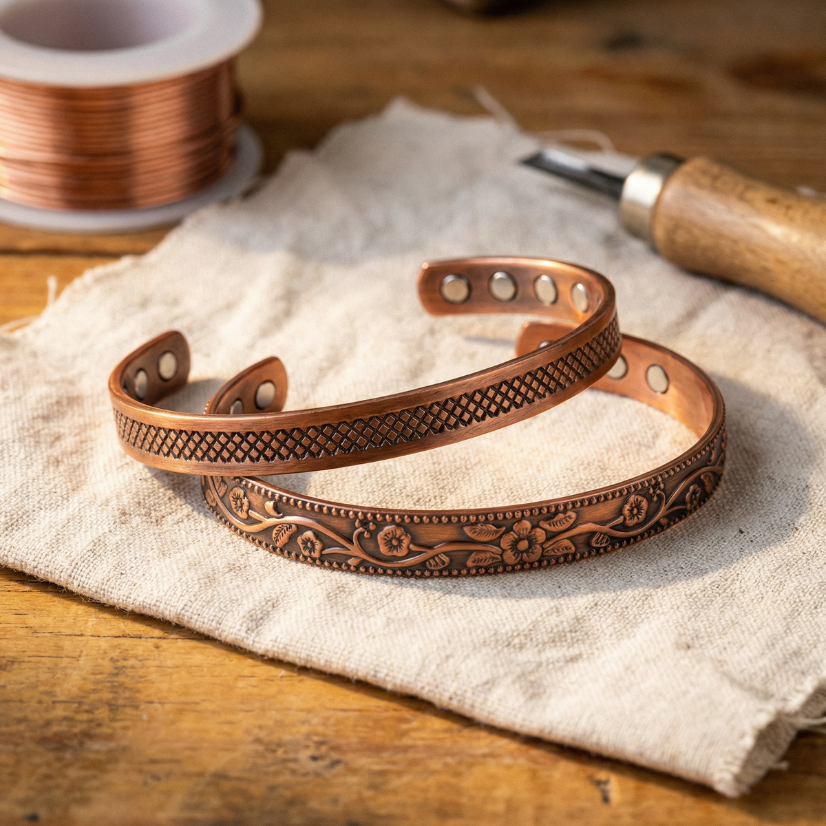 Koperen armbandenset Smidse