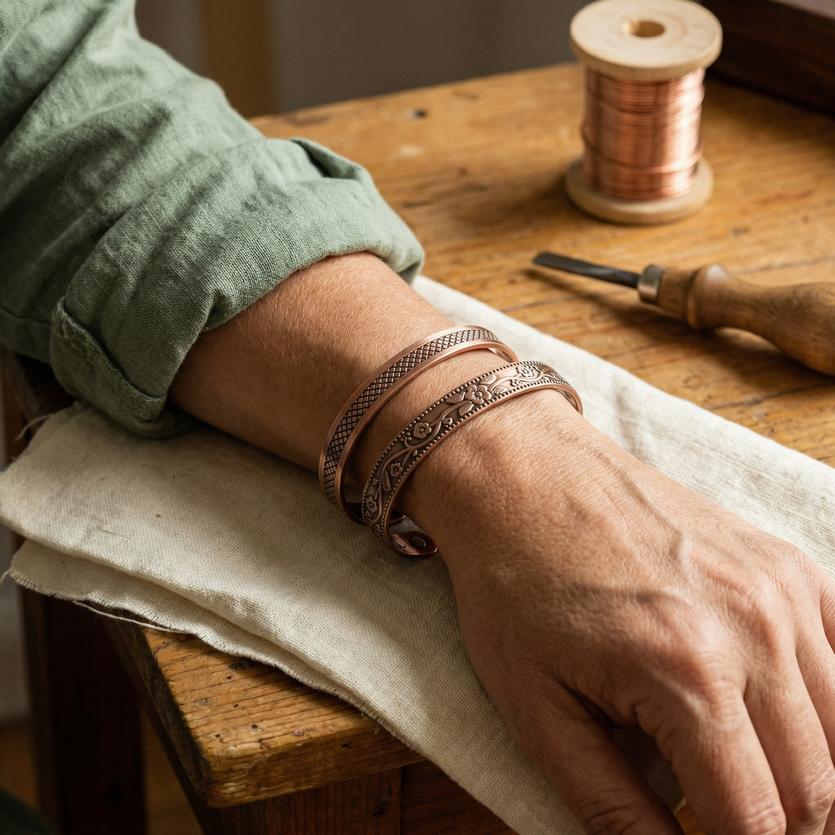 Koperen armbandenset Smidse