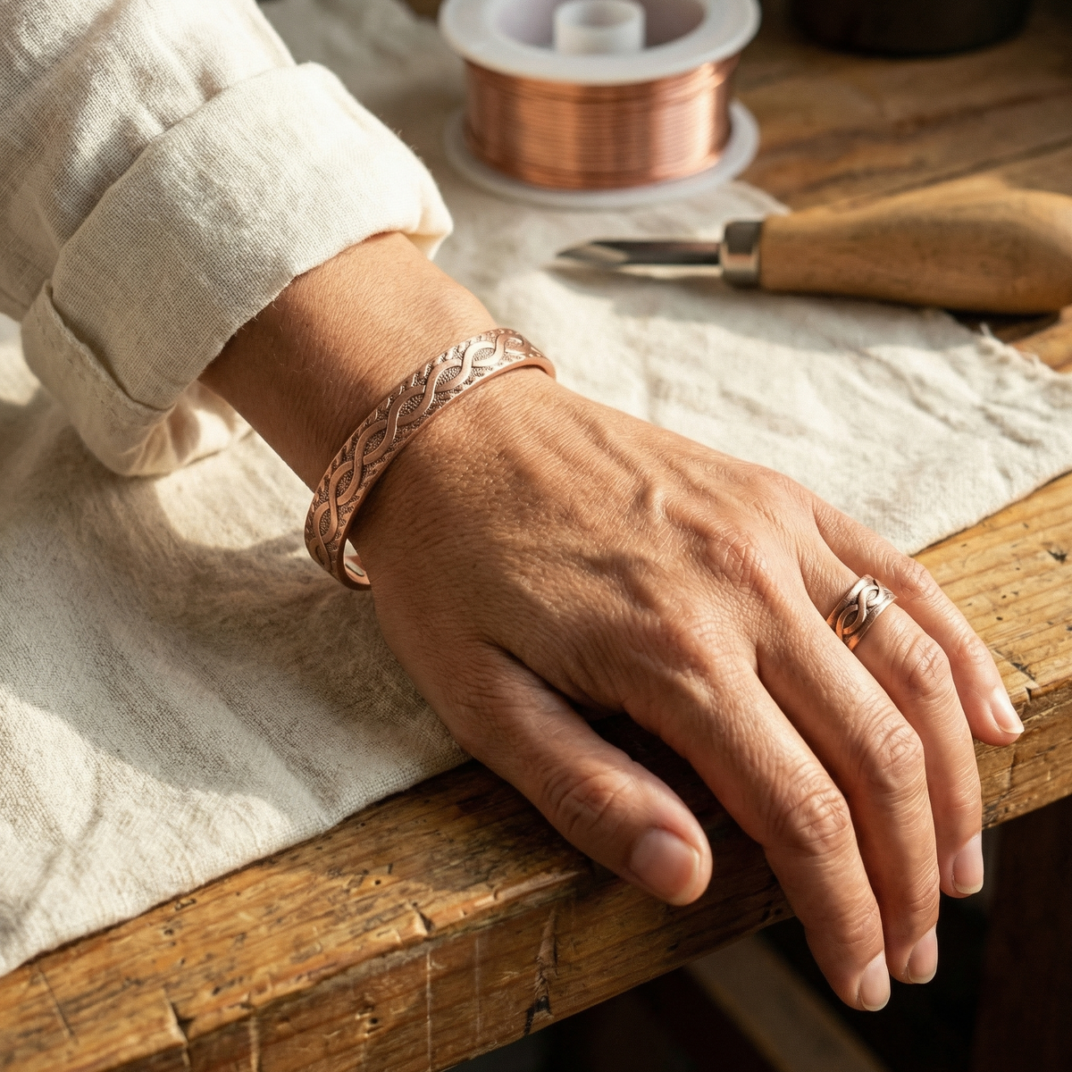Koperen armbandenset Knoop