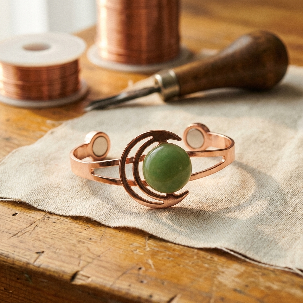 Koperen armband Groene bol