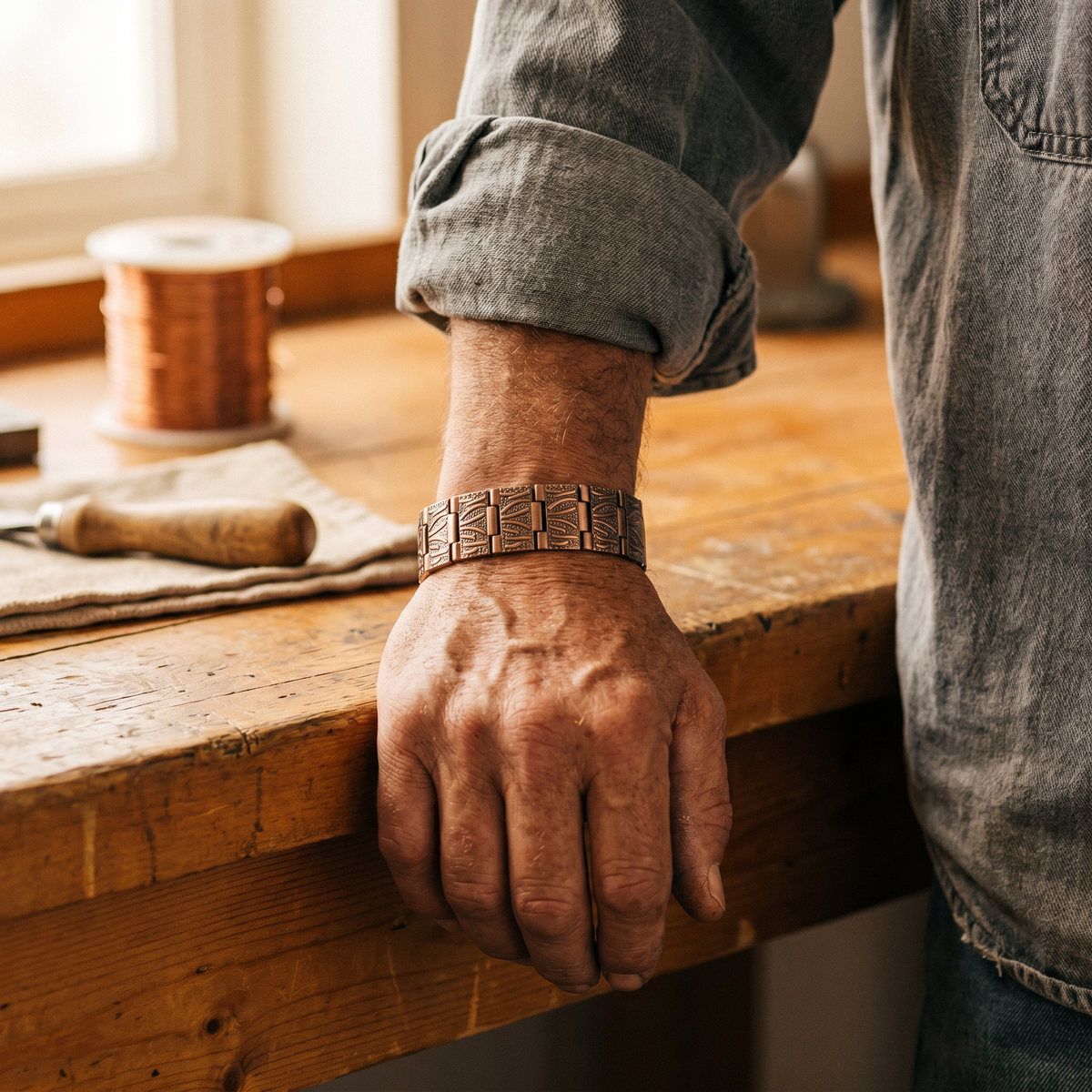 Koperen herenarmband Graniet