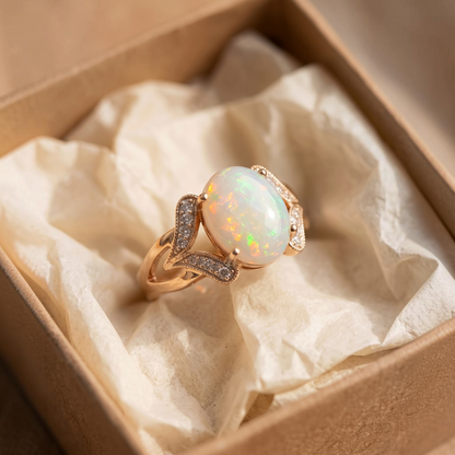 Vintage ring met groot wit opaal | Goud