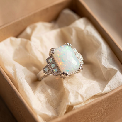 Art deco ring met wit opaal | Witgoud
